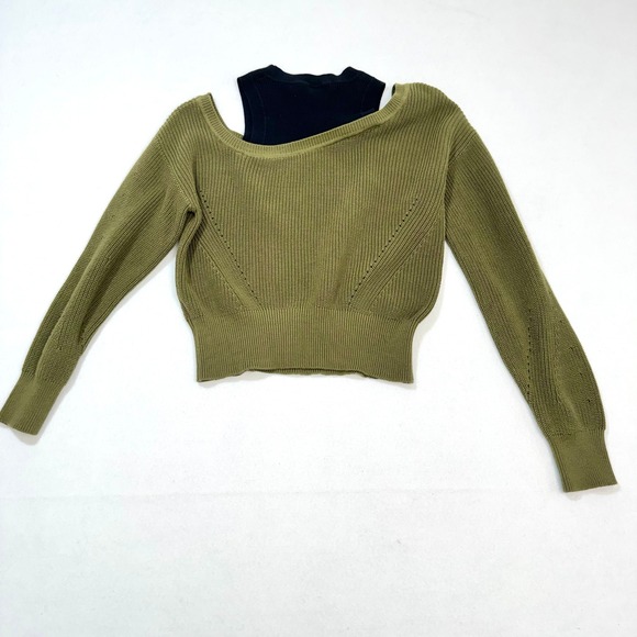 VERONICA BEARD Ribbed Cold Shoulder Sweater Knit Top Olive Green M - Picture 6 of 6